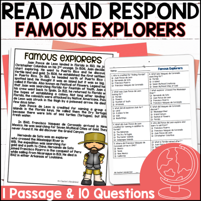 Famous Explorers Reading Passage Comprehension Questions - History Centers