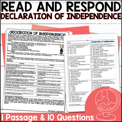 Declaration of Independence Reading Comprehension Questions - History Centers