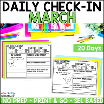 Grades 3-5 - March - SEL Morning Daily Emotional Check In Form with Students