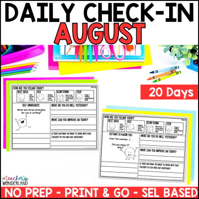 Grades 3-5 - August - SEL Morning Daily Emotional Check In Form with Students