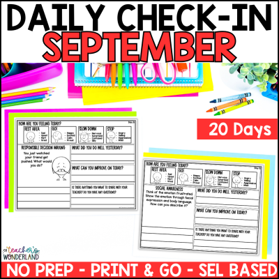 Grades 3-5 - September - SEL Morning Daily Emotional Check In Form with Students