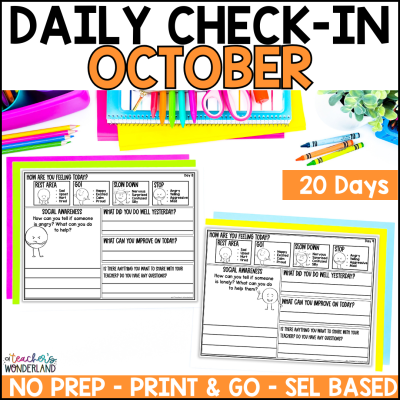 Grades 3-5 - October - SEL Morning Daily Emotional Check In Form with Students