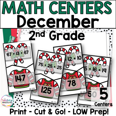 2nd Grade Winter - December Math Centers - Math Games - Low Prep Addition
