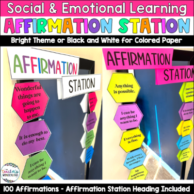 Bright Rainbow Affirmation Station Kit- Positive Affirmations - Classroom Decor