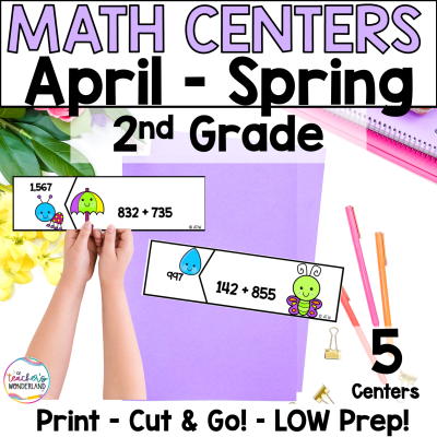 2nd Grade Spring Themed - April Math Centers - Math Games - Low Prep Subtract