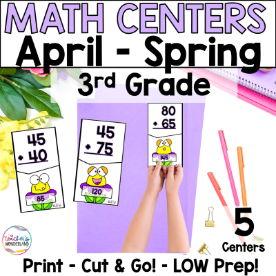 3rd Grade Spring Themed - April - Math Centers - Math Games - Low Prep