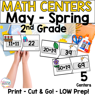2nd Grade Spring Themed - May Math Centers - Math Games - Low Prep