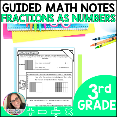 3rd Grade Guided Math Notes  - Fractions as Numbers - Test Prep - Printables