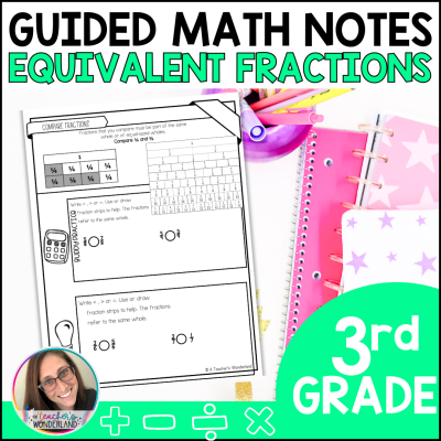 3rd Grade Guided Math Notes - Equivalent Fractions - Test Prep - Printables-