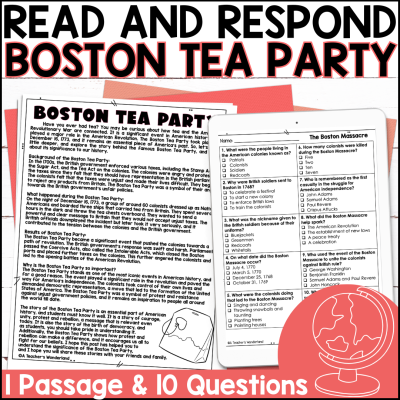 Boston Tea Party Revolutionary Reading Comprehension Questions History Centers