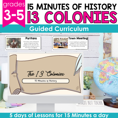 13 Colonies Lesson Plans -Slideshow Geography Craft, Guided Notes & Craft