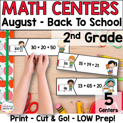 2nd Grade Back To School - August Math Centers - Math Games - Low Prep