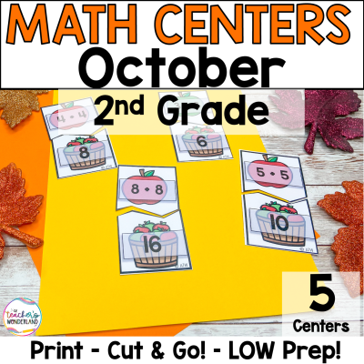 2nd Grade Fall - October Math Centers - Math Games - No Prep Addition