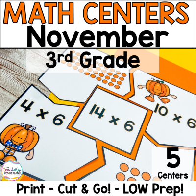 3rd Grade Thanksgiving - November Math Centers - Math Games - Low Prep