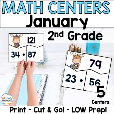 2nd Grade Winter - January - Math Centers - Math Games - Low Prep Addition
