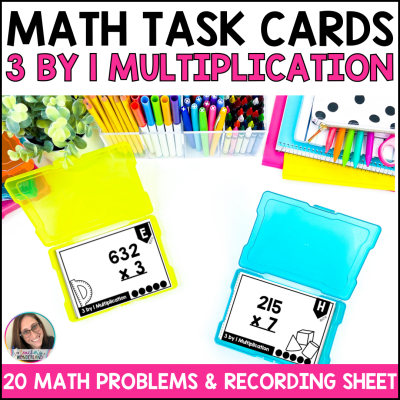 4th Gr. Multiply 2 by 1 Math Task Cards Math Centers, Games, Review, Activities