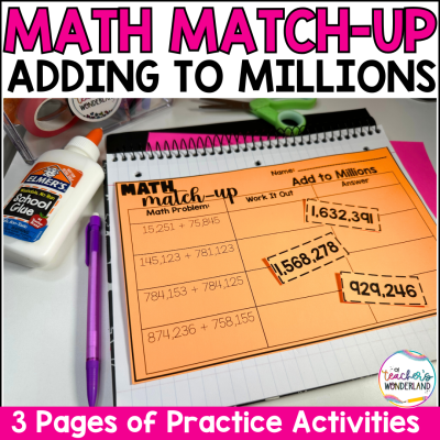 Adding to Millions Math Sorts - Math Centers Review Interactive Notebook Review