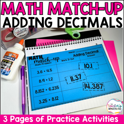 Adding Decimals Math Sorts - Math Centers Review Interactive Notebook Review