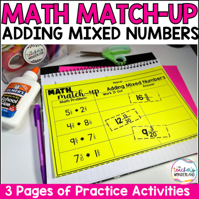Adding Mixed Numbers Math Sorts- Math Centers Review Interactive Notebook Review