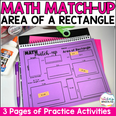 Area of Rectangle Math Sorts- Math Centers Review Interactive Notebook Review