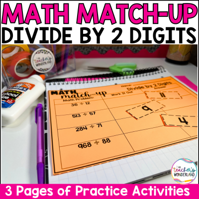 Divide by 2 Digits Math Sorts- Math Centers Review Interactive Notebook Review