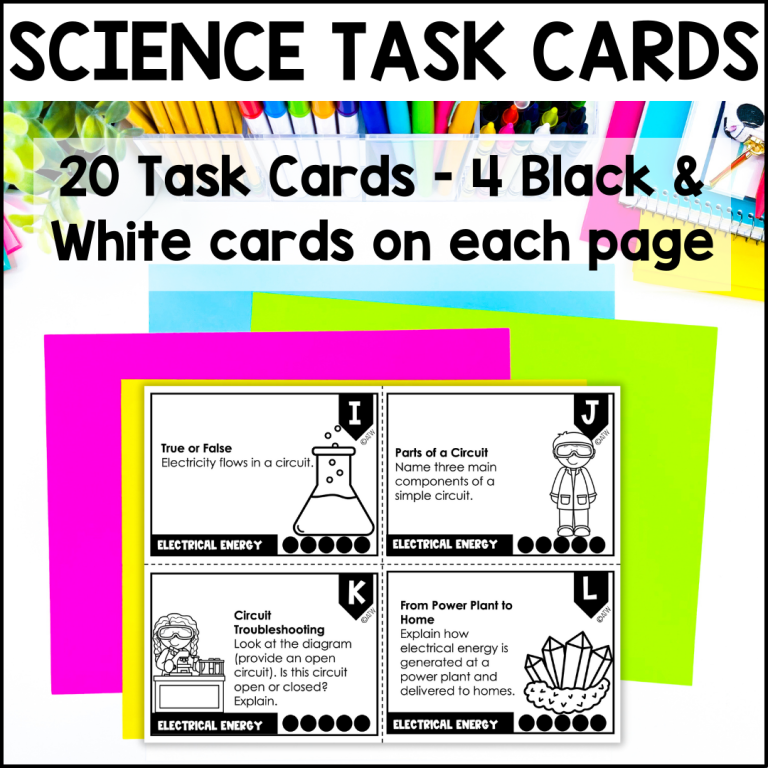 3 - 5 Gr. Electrical Energy Science Task Cards Science Centers, Review ...