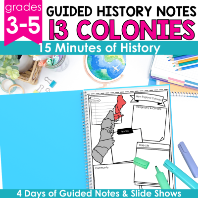 13 Colonies - Colonial America Activities Slideshow & Guided History Notes