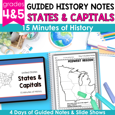 USA States & Capitals Activity Slideshow & Guided History Notes Social Studies