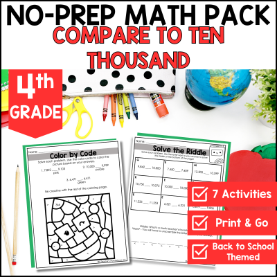 August No Prep Math Pack – Compare to Ten Thousand | Back to School