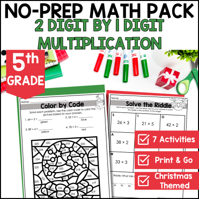 December No Prep Math โ 2 Digit by 1 Digit Multiplication | Christmas Themed