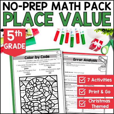 December No Prep Math โ Place Value to Hundred Thousand | Christmas Themed