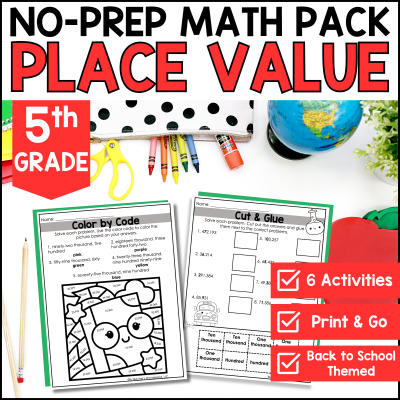 August No Prep Math Pack โ Place Value to Hundred Thousands | Back to School