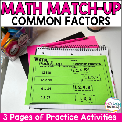 Common Factors Math Sorts- Math Centers Review Interactive Notebook Review