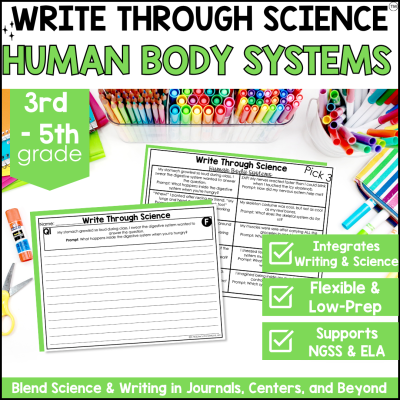 3rd-5th Human Body Systems Science Writing Prompts Journal Fiction Non-Fiction