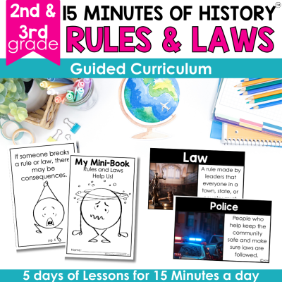 2nd & 3rd Rules & Laws Social Studies Lesson Plans, Exit Tickets Mini-Books