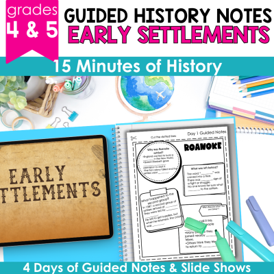 Colonial America Activity Slideshow & Guided History Notes Social Studies