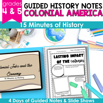 Colonial America Activity Slideshow & Guided History Notes Social Studies