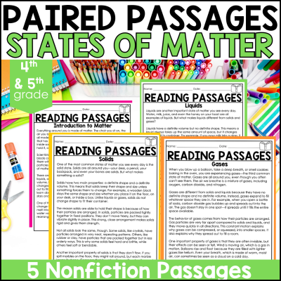 4th & 5th Grade States of Matter Paired Passages & Reading Comprehension