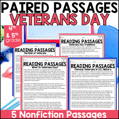 4th & 5th Grade Veterans Day History Paired Passages & Reading Comprehension