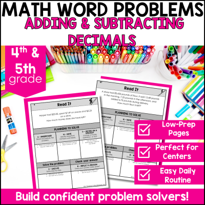 4th & 5th Grade - Adding & Subtracting Decimals 1, 2, and 3 Step Word Problems