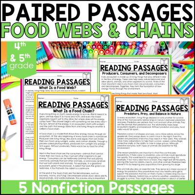 4th & 5th Grade Food Webs & Chains Paired Passages & Reading Comprehension