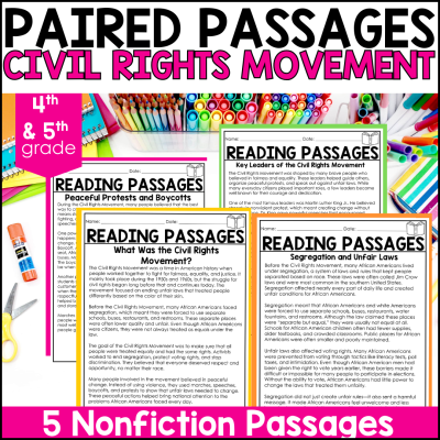 4th & 5th Grade Civil Rights Movement Passages & Reading Comprehension