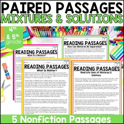 4th & 5th Grade Mixtures & Solutions Science Passages & Reading Comprehension