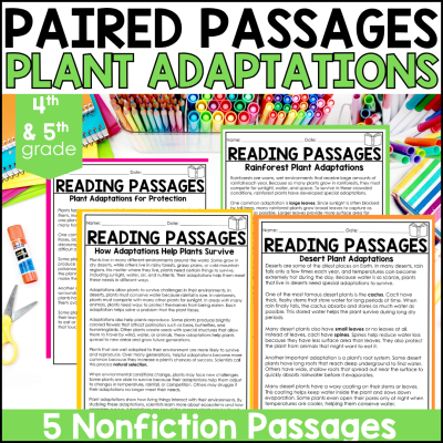 4th & 5th Grade Plant Adaptation Science Passages & Reading Comprehension