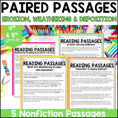 4th & 5th Grade Erosion, Weathering Science Passages & Reading Comprehension